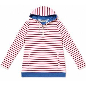 Ampersand Avenue Red White Striped Quarter Zip Hoodie Blue Trim Tunic Small